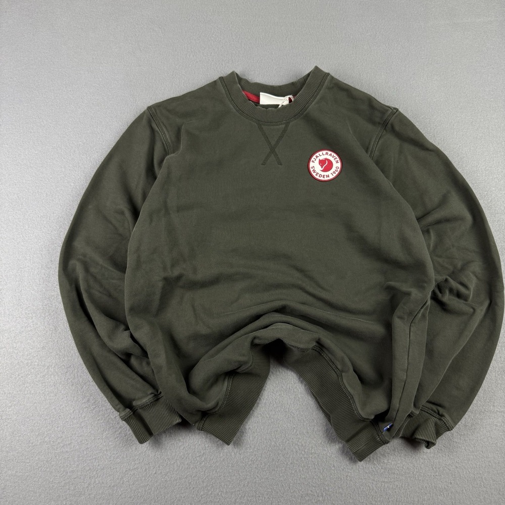 Fjallraven Crewneck Sweatshirt in Olive Green with Red Logo Patch